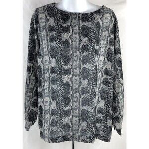 Vintage Teddi flowy Top XL Gray Snake ButtonUp Collar 90s Career Glam Chic
